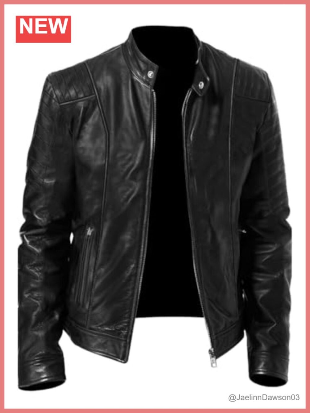 Faux Leather Motorcycle Jacket Quilted Shoulders Stand Collar Zip Front